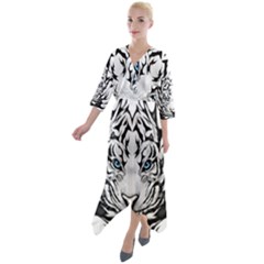 White And Black Tiger Quarter Sleeve Wrap Front Maxi Dress by Sarkoni