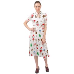 Christmas Santa Claus Pattern Keyhole Neckline Chiffon Dress by Sarkoni