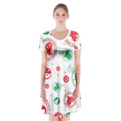 Merry Christmas Geometric Pattern Short Sleeve V-neck Flare Dress by Sarkoni