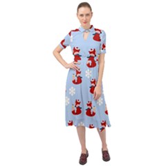 Christmas Background Pattern Keyhole Neckline Chiffon Dress by uniart180623