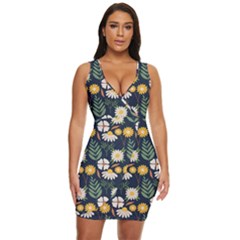 Flower Grey Pattern Floral Draped Bodycon Dress by Dutashop