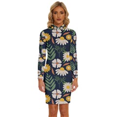 Flower Grey Pattern Floral Long Sleeve Shirt Collar Bodycon Dress by Dutashop