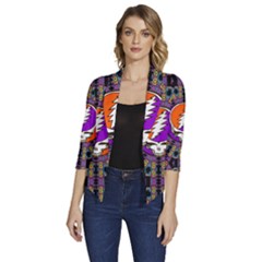 Gratefuldead Grateful Dead Pattern Women s Draped Front 3/4 Sleeve Shawl Collar Jacket by Sarkoni