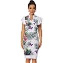 Hawaii T- Shirt Hawaii Lent Flowers Pattern T- Shirt Vintage Frill Sleeve V-Neck Bodycon Dress View1