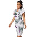 Hawaii T- Shirt Hawaii Lent Flowers Pattern T- Shirt Vintage Frill Sleeve V-Neck Bodycon Dress View2