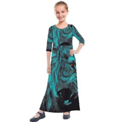 Angry Male Lion Predator Carnivore Kids  Quarter Sleeve Maxi Dress by uniart180623