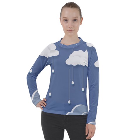 Clouds Rain Paper Raindrops Weather Sky Raining Women s Pique Long Sleeve T-shirt by uniart180623