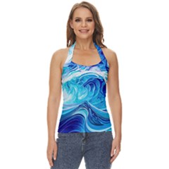 Tsunami Waves Ocean Sea Nautical Nature Water Basic Halter Top by uniart180623