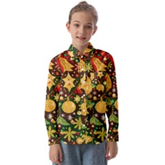 Christmas Pattern Kids  Long Sleeve Shirt by Valentinaart