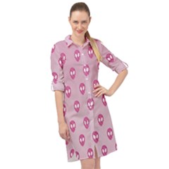 Alien Pattern Pink Long Sleeve Mini Shirt Dress by Ket1n9