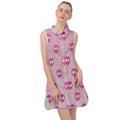 Alien Pattern Pink Sleeveless Shirt Dress by Ket1n9