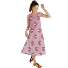 Alien Pattern Pink Summer Maxi Dress by Ket1n9