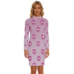 Alien Pattern Pink Long Sleeve Shirt Collar Bodycon Dress by Ket1n9