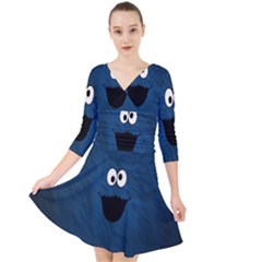 Funny Face Quarter Sleeve Front Wrap Dress by Ket1n9