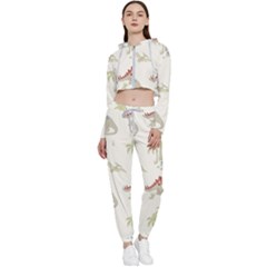 Dinosaur Art Pattern Cropped Zip Up Lounge Set by Ket1n9