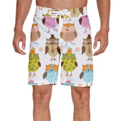 Cute Owls Pattern Men s Beach Shorts by Ket1n9