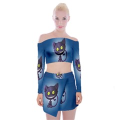 Cats Funny Off Shoulder Top With Mini Skirt Set by Ket1n9