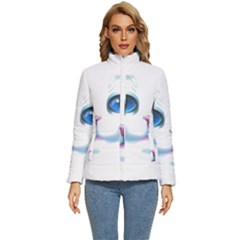 Cute White Cat Blue Eyes Face Women s Puffer Bubble Jacket Coat by Ket1n9