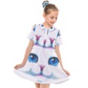 Cute White Cat Blue Eyes Face Kids  Short Sleeve Shirt Dress View1