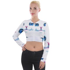 Cute White Cat Blue Eyes Face Long Sleeve Cropped Velvet Jacket by Ket1n9