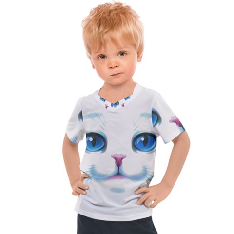 Cute White Cat Blue Eyes Face Kids  Sports T-shirt by Ket1n9