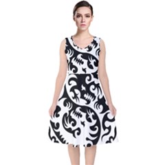 Ying Yang Tattoo V-neck Midi Sleeveless Dress  by Ket1n9