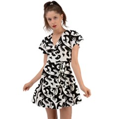 Ying Yang Tattoo Flutter Sleeve Wrap Dress by Ket1n9