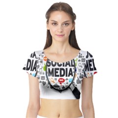 Social Media Computer Internet Typography Text Poster Short Sleeve Crop Top by Ket1n9