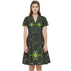 Green Android Honeycomb Gree Short Sleeve Waist Detail Dress by Ket1n9