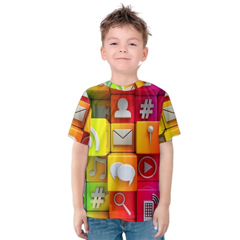 Colorful 3d Social Media Kids  Cotton T-shirt by Ket1n9