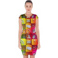 Colorful 3d Social Media Capsleeve Drawstring Dress  by Ket1n9