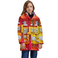 Colorful 3d Social Media Kids  Hooded Longline Puffer Jacket by Ket1n9