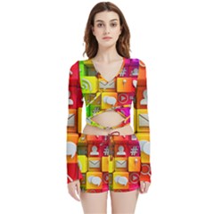 Colorful 3d Social Media Velvet Wrap Crop Top And Shorts Set by Ket1n9