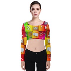 Colorful 3d Social Media Velvet Long Sleeve Crop Top by Ket1n9