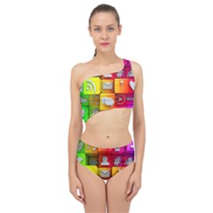 Colorful 3d Social Media Spliced Up Two Piece Swimsuit by Ket1n9