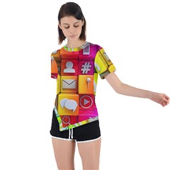 Colorful 3d Social Media Asymmetrical Short Sleeve Sports T-shirt by Ket1n9