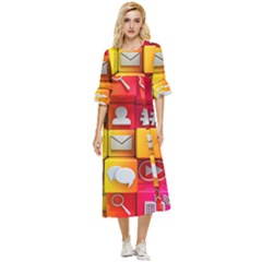 Colorful 3d Social Media Double Cuff Midi Dress by Ket1n9