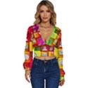 Colorful 3d Social Media Long Sleeve Deep-V Velour Top View1