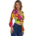 Colorful 3d Social Media Long Sleeve Deep-V Velour Top View3