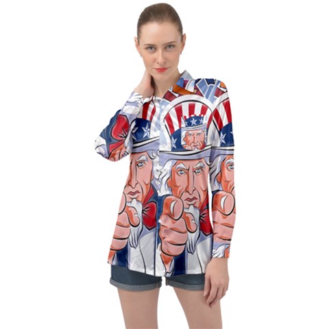 United States Of America Images Independence Day Long Sleeve Satin Shirt by Ket1n9