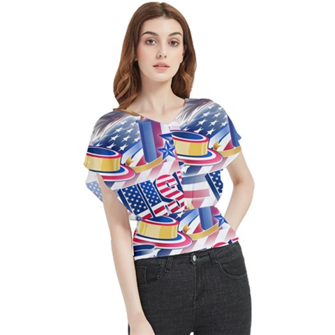 United States Of America Usa  Images Independence Day Butterfly Chiffon Blouse by Ket1n9