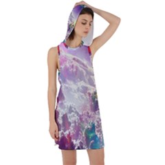 Clouds Multicolor Fantasy Art Skies Racer Back Hoodie Dress by Ket1n9