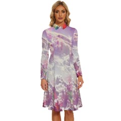 Clouds Multicolor Fantasy Art Skies Long Sleeve Shirt Collar A-line Dress by Ket1n9