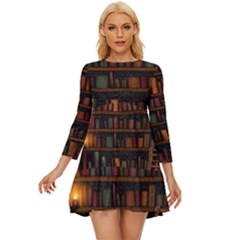 Books Library Long Sleeve Babydoll Dress by Ket1n9