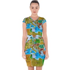 World Map Capsleeve Drawstring Dress  by Ket1n9