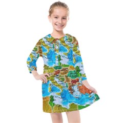 World Map Kids  Quarter Sleeve Shirt Dress by Ket1n9