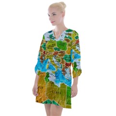 World Map Open Neck Shift Dress by Ket1n9