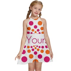 Be Yourself Pink Orange Dots Circular Kids  Halter Collar Waist Tie Chiffon Dress by Ket1n9