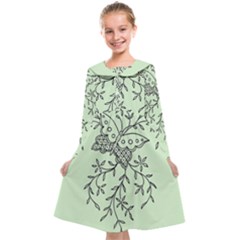 Illustration Of Butterflies And Flowers Ornament On Green Background Kids  Midi Sailor Dress by Ket1n9