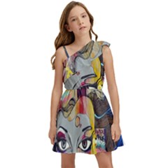 Graffiti-mural-street-art-painting Kids  One Shoulder Party Dress by Ket1n9